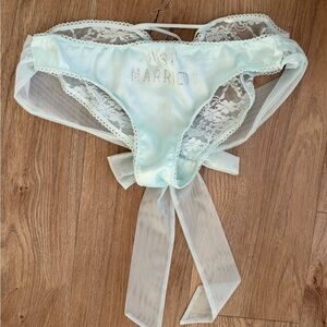 Victoria’s Secret Size Small Light Blue Satin Lace 'Just Married' Bridal Panty